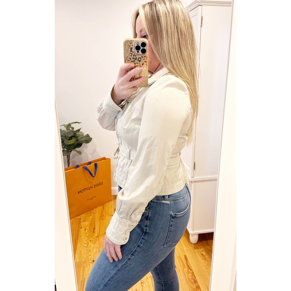 Taikonku Anthropologie Cotton Belted Jacket Khaki Cream 10 - Picture 2 of 12